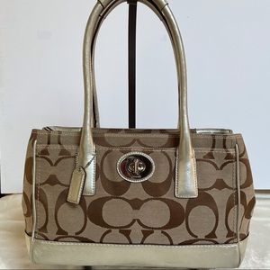 Coach Classic Tan Signature C & Silver Handbag
